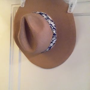 Tan Hat with blue and white band